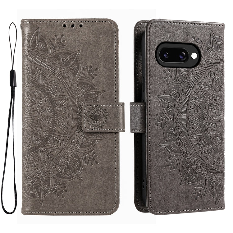 Totem Flower Embossed Leather Phone Case with Lanyard