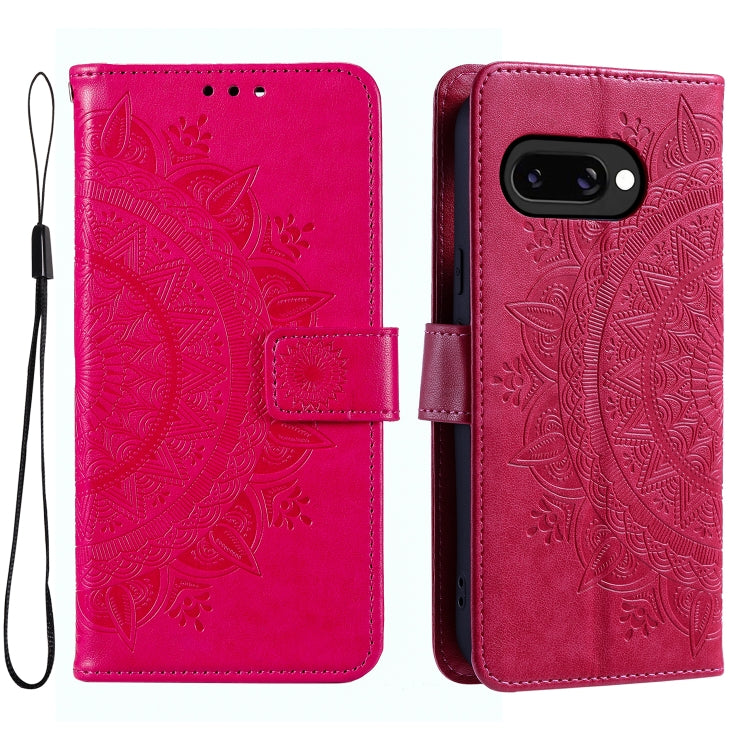 Totem Flower Embossed Leather Phone Case with Lanyard