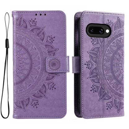 Totem Flower Embossed Leather Phone Case with Lanyard