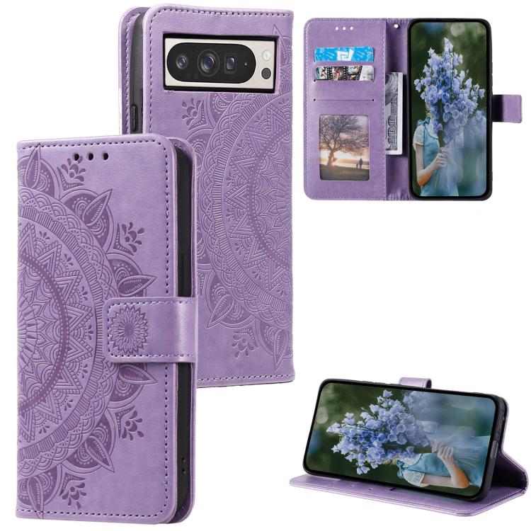 Totem Flower Embossed Leather Phone Case with Lanyard, For Google Pixel 10a, For Google Pixel 10 Pro XL, For Google Pixel 10 / 10 Pro