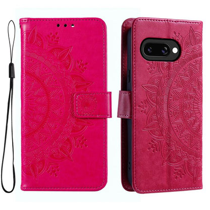 Totem Flower Embossed Leather Phone Case with Lanyard, For Google Pixel 10a, For Google Pixel 10 Pro XL, For Google Pixel 10 / 10 Pro