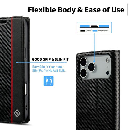 LC.IMEEKE Carbon Fiber Leather Phone Case, For iPhone 18 Pro / 17 Pro, For iPhone 18 Pro Max/17 Pro Max, For iPhone 17e / 16e, For iPhone 17, For iPhone Air, For iPhone 16 Pro Max, For iPhone 16 Pro, For iPhone 16 Plus, For iPhone 16