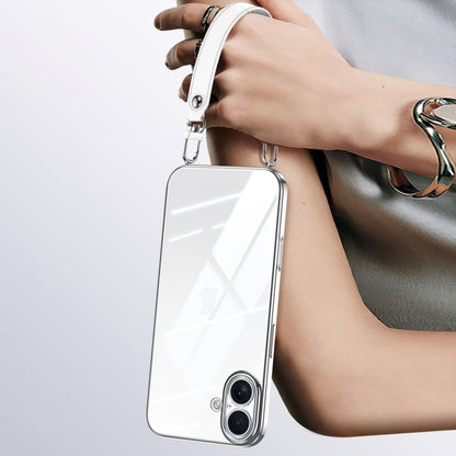SULADA  Electroplated Clear TPU Soft Frame Phone Case with Wrist Strap, For iPhone 16 Plus, For iPhone 16, For iPhone 15 Pro Max, For iPhone 15 Pro, For iPhone 15, For iPhone 14, For iPhone 14 Pro, For iPhone 14 Pro Max