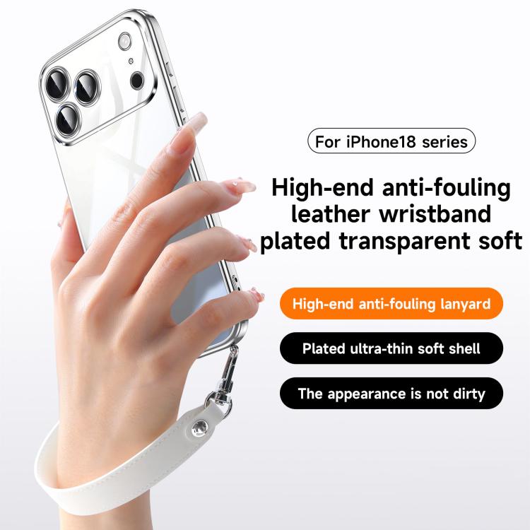 SULADA  Electroplated Clear TPU Soft Frame Phone Case with Wrist Strap, For iPhone 13 Pro Max, For iPhone 13 Pro, For iPhone 13