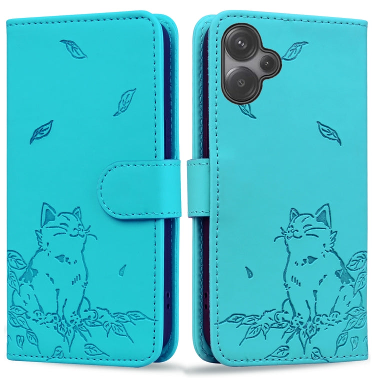 Cute Cat Embossed Leather Phone Case