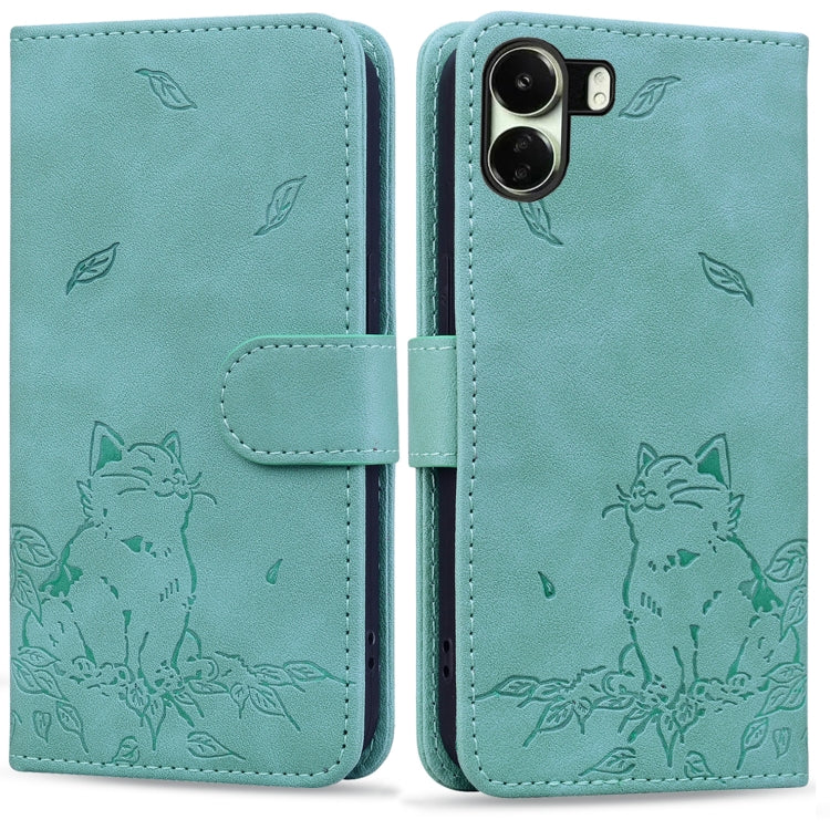 Cute Cat Embossed Leather Phone Case