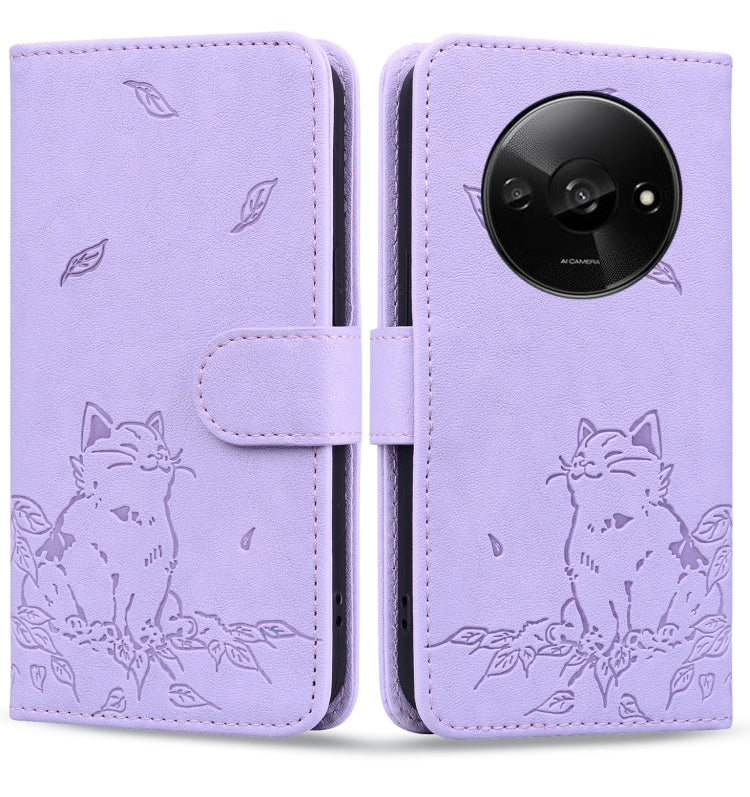 Cute Cat Embossed Leather Phone Case