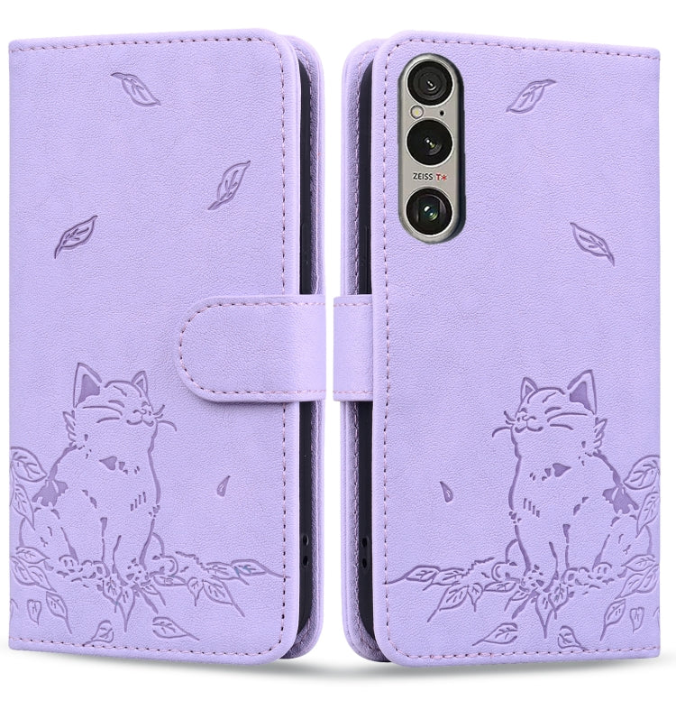 Cute Cat Embossed Leather Phone Case