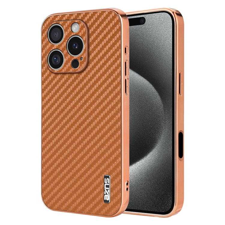 AZNS Electroplated Edge Carbon Fiber Texture Phone Case, For iPhone 17e / 16e, For iPhone 17 Pro Max, For iPhone 17 Pro, For iPhone 17, For iPhone Air, For iPhone 16 Pro Max