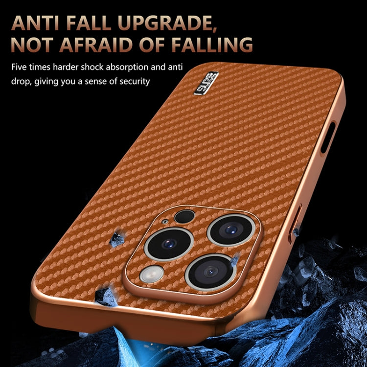 AZNS Electroplated Edge Carbon Fiber Texture Phone Case, For iPhone 16 Pro, For iPhone 16 Plus, For iPhone 16, For iPhone 15 Pro Max, For iPhone 15 Pro, For iPhone 15 Plus