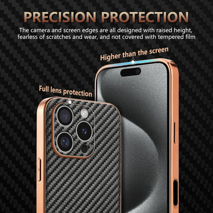 AZNS Electroplated Edge Carbon Fiber Texture Phone Case, For iPhone 16 Pro, For iPhone 16 Plus, For iPhone 16, For iPhone 15 Pro Max, For iPhone 15 Pro, For iPhone 15 Plus