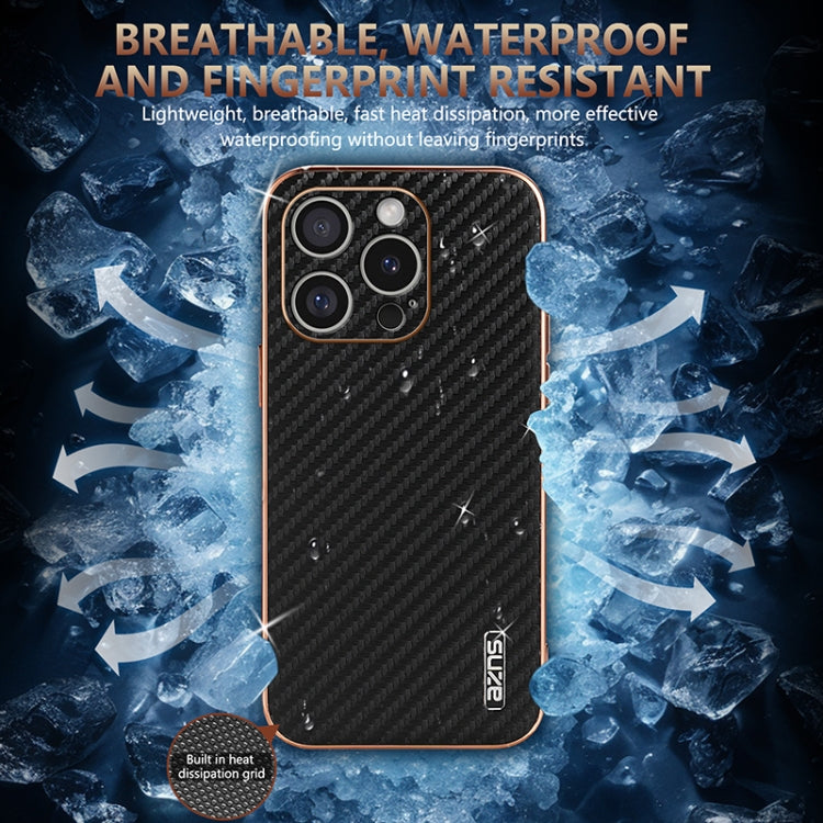 AZNS Electroplated Edge Carbon Fiber Texture Phone Case, For iPhone 16 Pro, For iPhone 16 Plus, For iPhone 16, For iPhone 15 Pro Max, For iPhone 15 Pro, For iPhone 15 Plus