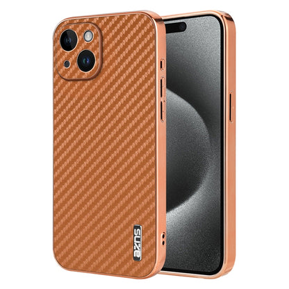 AZNS Electroplated Edge Carbon Fiber Texture Phone Case, For iPhone 16 Pro, For iPhone 16 Plus, For iPhone 16, For iPhone 15 Pro Max, For iPhone 15 Pro, For iPhone 15 Plus