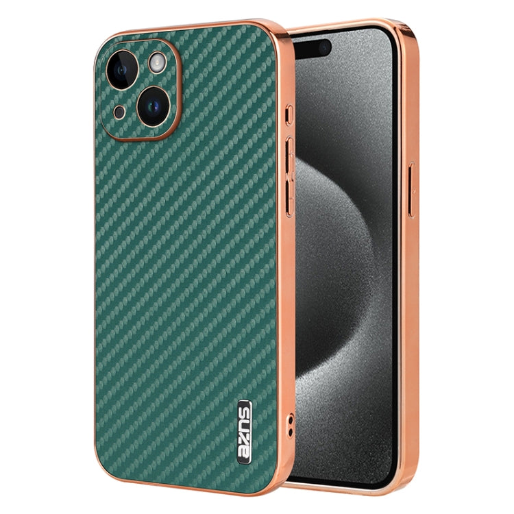 AZNS Electroplated Edge Carbon Fiber Texture Phone Case, For iPhone 16 Pro, For iPhone 16 Plus, For iPhone 16, For iPhone 15 Pro Max, For iPhone 15 Pro, For iPhone 15 Plus