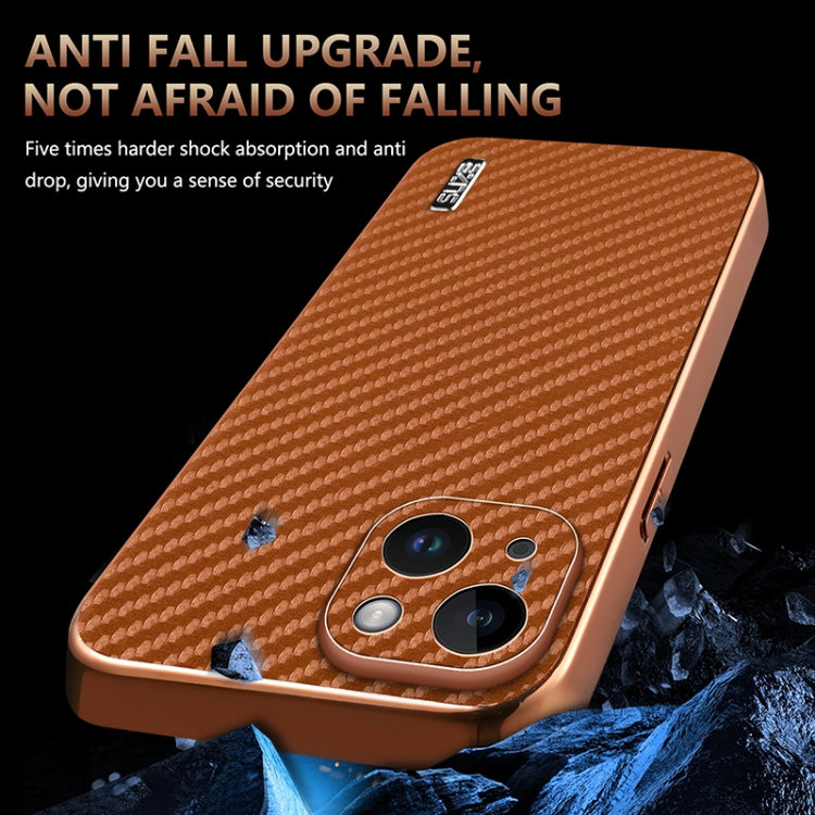 AZNS Electroplated Edge Carbon Fiber Texture Phone Case, For iPhone 15, For iPhone 14 Plus, For iPhone 14, For iPhone 14 Pro, For iPhone 14 Pro Max, For iPhone 13 Pro Max