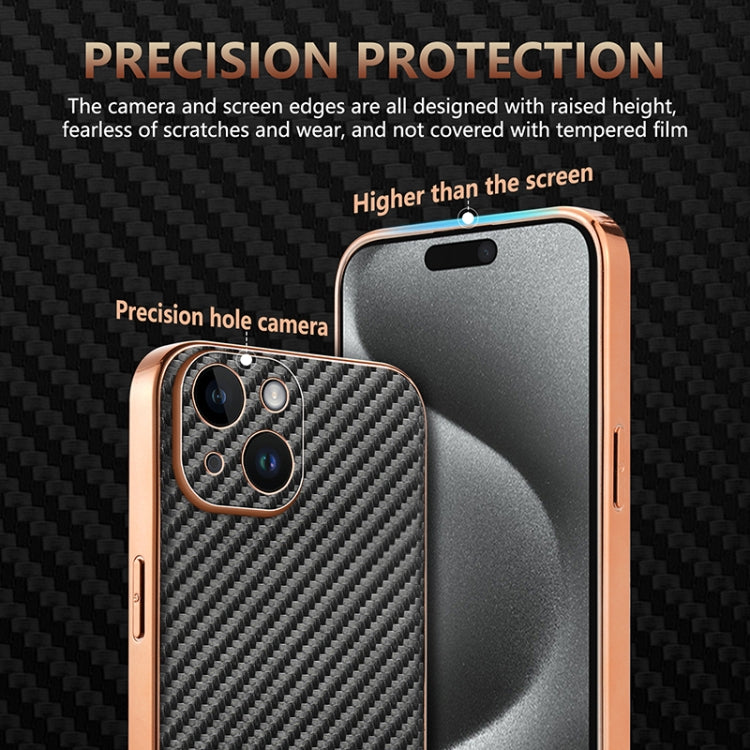AZNS Electroplated Edge Carbon Fiber Texture Phone Case, For iPhone 15, For iPhone 14 Plus, For iPhone 14, For iPhone 14 Pro, For iPhone 14 Pro Max, For iPhone 13 Pro Max