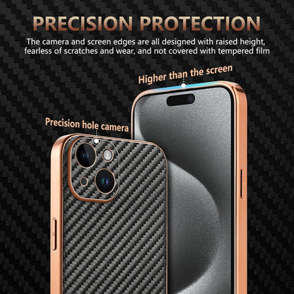 AZNS Electroplated Edge Carbon Fiber Texture Phone Case, For iPhone 15, For iPhone 14 Plus, For iPhone 14, For iPhone 14 Pro, For iPhone 14 Pro Max, For iPhone 13 Pro Max