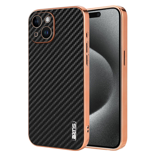 AZNS Electroplated Edge Carbon Fiber Texture Phone Case, For iPhone 15, For iPhone 14 Plus, For iPhone 14, For iPhone 14 Pro, For iPhone 14 Pro Max, For iPhone 13 Pro Max