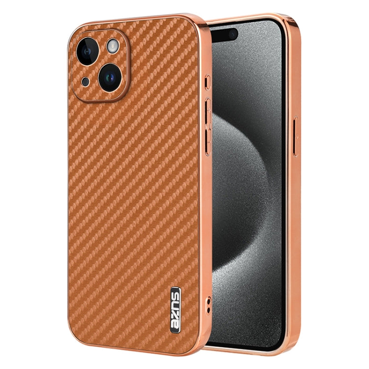 AZNS Electroplated Edge Carbon Fiber Texture Phone Case, For iPhone 15, For iPhone 14 Plus, For iPhone 14, For iPhone 14 Pro, For iPhone 14 Pro Max, For iPhone 13 Pro Max