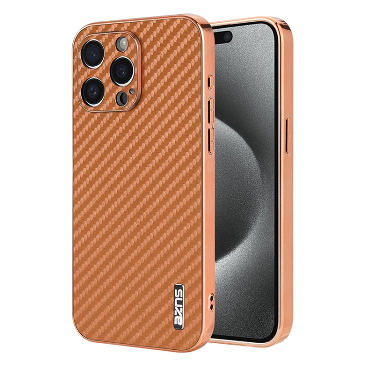 AZNS Electroplated Edge Carbon Fiber Texture Phone Case, For iPhone 15, For iPhone 14 Plus, For iPhone 14, For iPhone 14 Pro, For iPhone 14 Pro Max, For iPhone 13 Pro Max