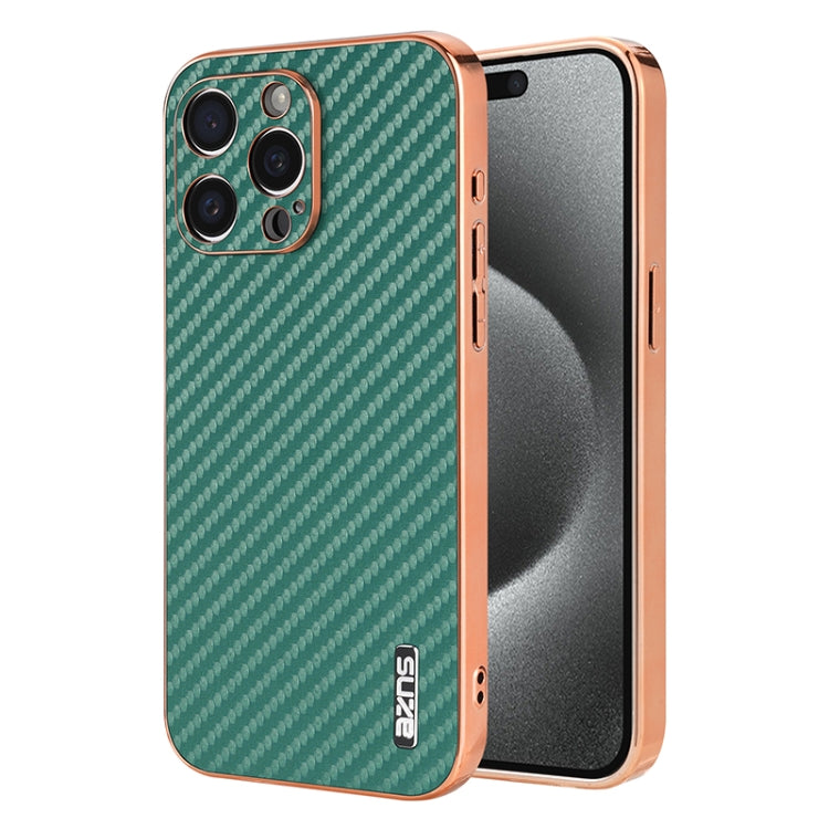 AZNS Electroplated Edge Carbon Fiber Texture Phone Case, For iPhone 15, For iPhone 14 Plus, For iPhone 14, For iPhone 14 Pro, For iPhone 14 Pro Max, For iPhone 13 Pro Max