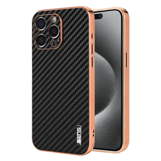 AZNS Electroplated Edge Carbon Fiber Texture Phone Case, For iPhone 14 Pro Max, For iPhone 13 Pro Max, For iPhone 13 Pro, For iPhone 13, For iPhone 12, For iPhone 12 Pro Max