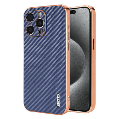 AZNS Electroplated Edge Carbon Fiber Texture Phone Case, For iPhone 15, For iPhone 14 Plus, For iPhone 14, For iPhone 14 Pro, For iPhone 14 Pro Max, For iPhone 13 Pro Max