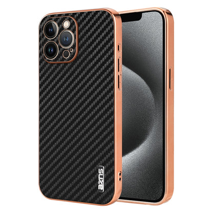 AZNS Electroplated Edge Carbon Fiber Texture Phone Case, For iPhone 15, For iPhone 14 Plus, For iPhone 14, For iPhone 14 Pro, For iPhone 14 Pro Max, For iPhone 13 Pro Max