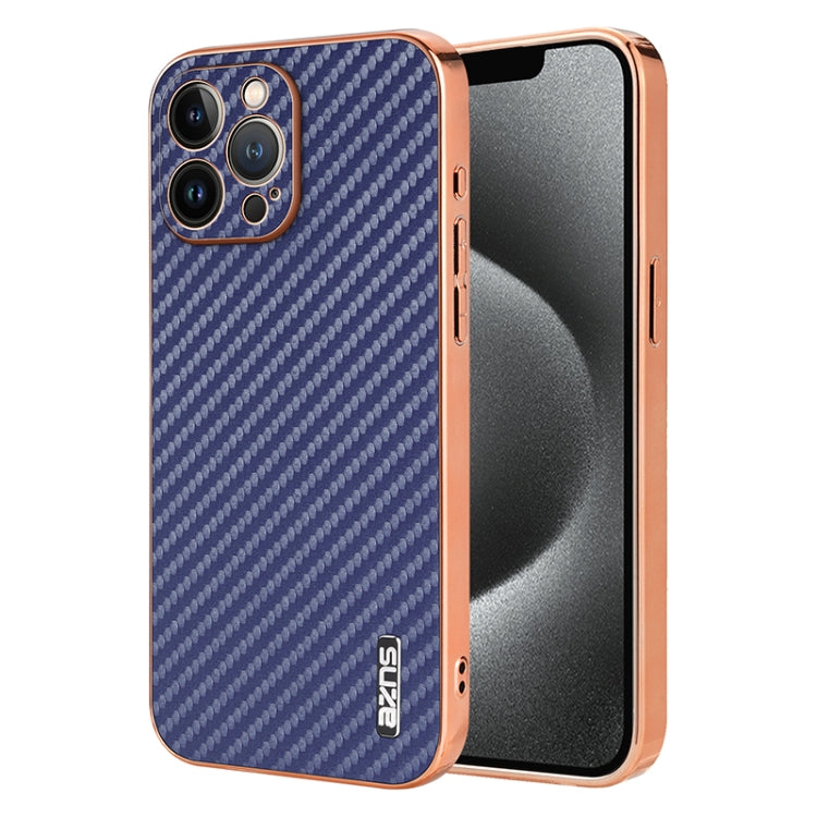 AZNS Electroplated Edge Carbon Fiber Texture Phone Case, For iPhone 15, For iPhone 14 Plus, For iPhone 14, For iPhone 14 Pro, For iPhone 14 Pro Max, For iPhone 13 Pro Max