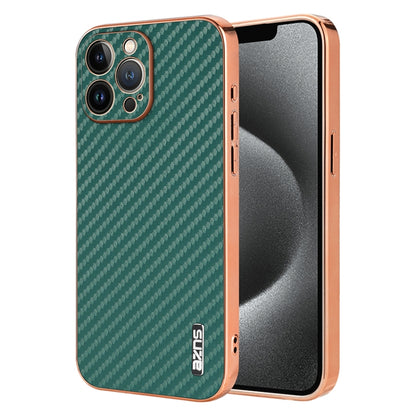 AZNS Electroplated Edge Carbon Fiber Texture Phone Case, For iPhone 15, For iPhone 14 Plus, For iPhone 14, For iPhone 14 Pro, For iPhone 14 Pro Max, For iPhone 13 Pro Max