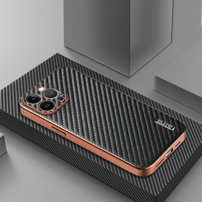 AZNS Electroplated Edge Carbon Fiber Texture Phone Case, For iPhone 12 Pro, For iPhone 11, For iPhone 11 Pro