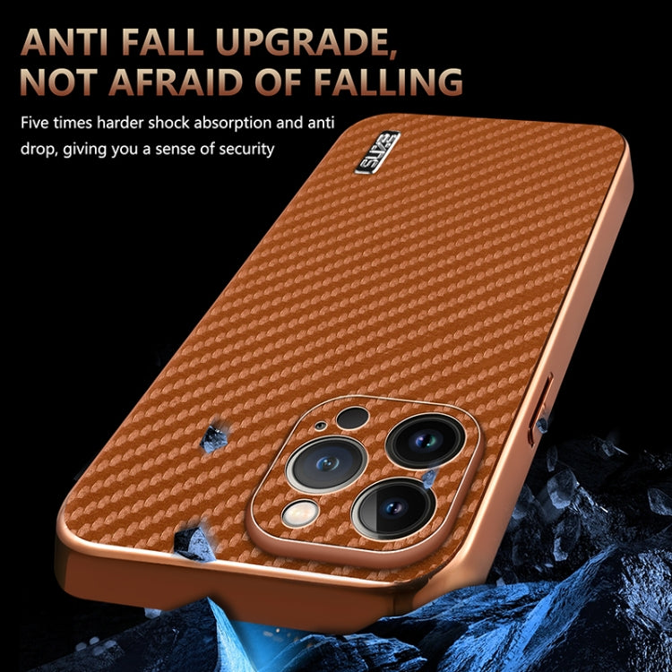 AZNS Electroplated Edge Carbon Fiber Texture Phone Case, For iPhone 12 Pro, For iPhone 11, For iPhone 11 Pro