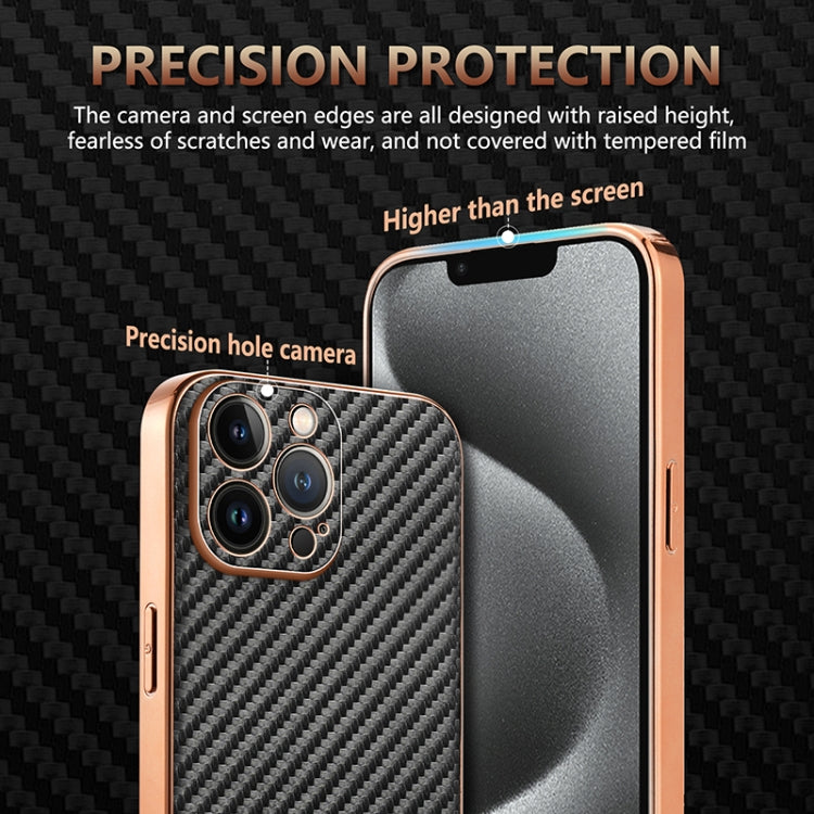 AZNS Electroplated Edge Carbon Fiber Texture Phone Case, For iPhone 12 Pro, For iPhone 11, For iPhone 11 Pro