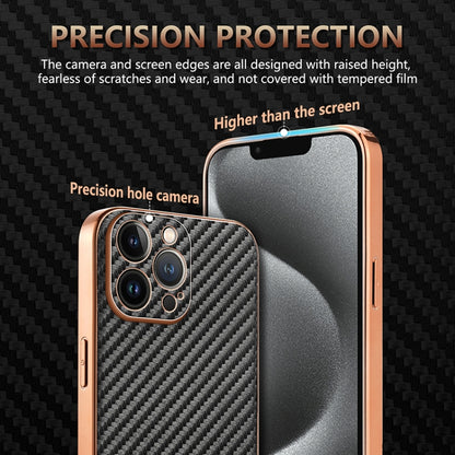 AZNS Electroplated Edge Carbon Fiber Texture Phone Case, For iPhone 12 Pro, For iPhone 11, For iPhone 11 Pro