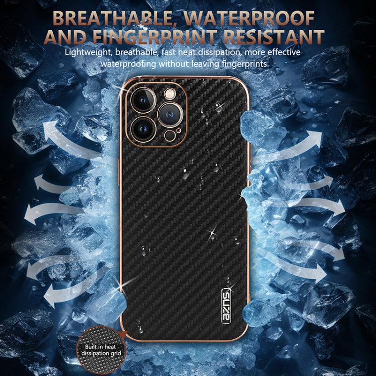 AZNS Electroplated Edge Carbon Fiber Texture Phone Case, For iPhone 12 Pro, For iPhone 11, For iPhone 11 Pro