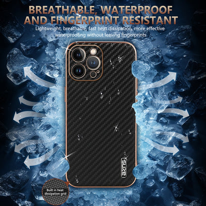 AZNS Electroplated Edge Carbon Fiber Texture Phone Case, For iPhone 12 Pro, For iPhone 11, For iPhone 11 Pro