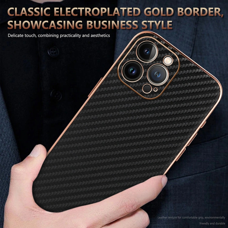 AZNS Electroplated Edge Carbon Fiber Texture Phone Case, For iPhone 12 Pro, For iPhone 11, For iPhone 11 Pro