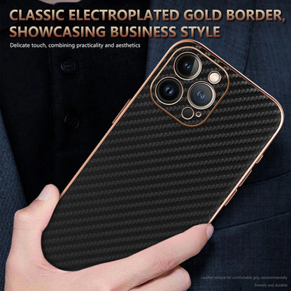 AZNS Electroplated Edge Carbon Fiber Texture Phone Case, For iPhone 12 Pro, For iPhone 11, For iPhone 11 Pro