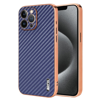 AZNS Electroplated Edge Carbon Fiber Texture Phone Case, For iPhone 12 Pro, For iPhone 11, For iPhone 11 Pro