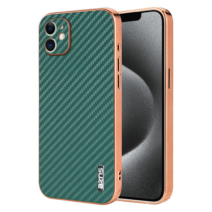 AZNS Electroplated Edge Carbon Fiber Texture Phone Case, For iPhone 12 Pro, For iPhone 11, For iPhone 11 Pro
