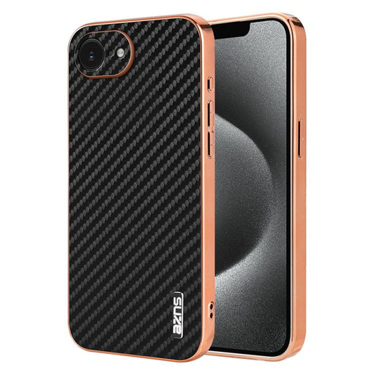 AZNS Electroplated Edge Carbon Fiber Texture Phone Case, For iPhone 17e / 16e, For iPhone 17 Pro Max, For iPhone 17 Pro, For iPhone 17, For iPhone Air, For iPhone 16 Pro Max