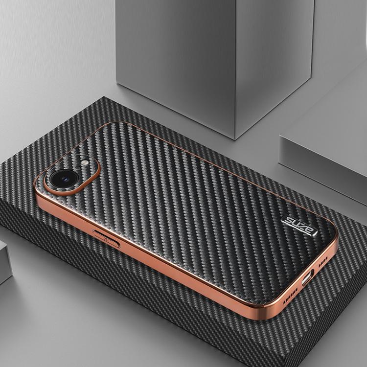 AZNS Electroplated Edge Carbon Fiber Texture Phone Case, For iPhone 17e / 16e, For iPhone 17 Pro Max, For iPhone 17 Pro, For iPhone 17, For iPhone Air, For iPhone 16 Pro Max