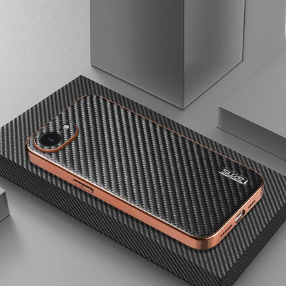 AZNS Electroplated Edge Carbon Fiber Texture Phone Case, For iPhone 17e / 16e, For iPhone 17 Pro Max, For iPhone 17 Pro, For iPhone 17, For iPhone Air, For iPhone 16 Pro Max