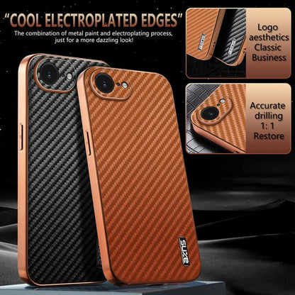 AZNS Electroplated Edge Carbon Fiber Texture Phone Case, For iPhone 17e / 16e, For iPhone 17 Pro Max, For iPhone 17 Pro, For iPhone 17, For iPhone Air, For iPhone 16 Pro Max