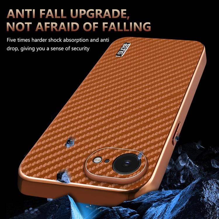AZNS Electroplated Edge Carbon Fiber Texture Phone Case, For iPhone 17e / 16e, For iPhone 17 Pro Max, For iPhone 17 Pro, For iPhone 17, For iPhone Air, For iPhone 16 Pro Max