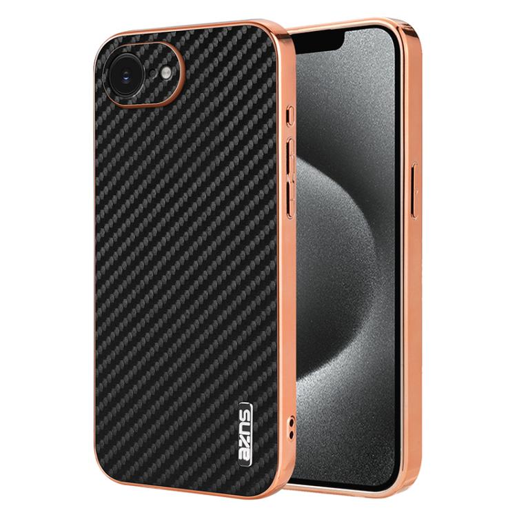 AZNS Electroplated Edge Carbon Fiber Texture Phone Case, For iPhone 18 Pro, For iPhone 18 Pro Max, For iPhone 17e / 16e, For iPhone 17 Pro Max, For iPhone 17 Pro, For iPhone 17