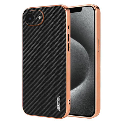 AZNS Electroplated Edge Carbon Fiber Texture Phone Case, For iPhone 18 Pro, For iPhone 18 Pro Max, For iPhone 17e / 16e, For iPhone 17 Pro Max, For iPhone 17 Pro, For iPhone 17
