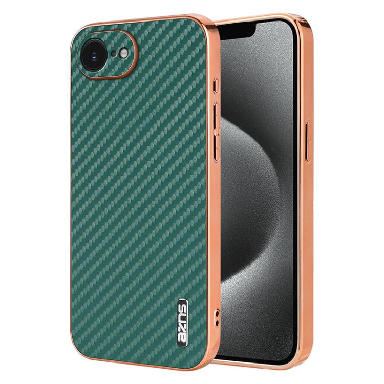 AZNS Electroplated Edge Carbon Fiber Texture Phone Case, For iPhone 18 Pro, For iPhone 18 Pro Max, For iPhone 17e / 16e, For iPhone 17 Pro Max, For iPhone 17 Pro, For iPhone 17