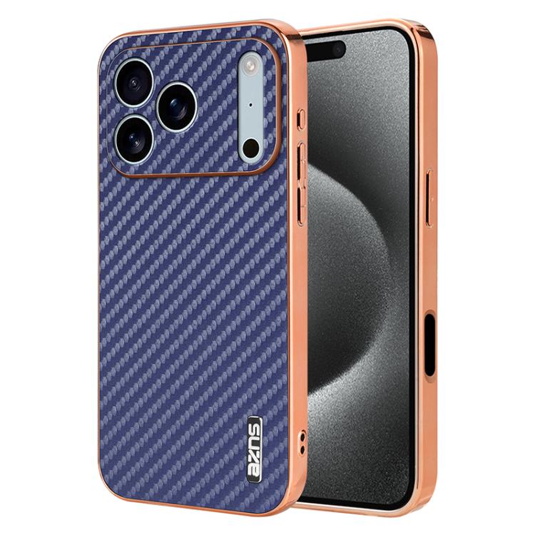 AZNS Electroplated Edge Carbon Fiber Texture Phone Case, For iPhone 17e / 16e, For iPhone 17 Pro Max, For iPhone 17 Pro, For iPhone 17, For iPhone Air, For iPhone 16 Pro Max