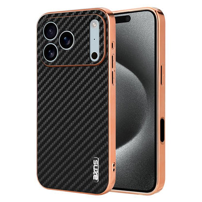 AZNS Electroplated Edge Carbon Fiber Texture Phone Case, For iPhone 18 Pro, For iPhone 18 Pro Max, For iPhone 17e / 16e, For iPhone 17 Pro Max, For iPhone 17 Pro, For iPhone 17